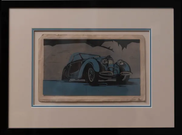 'Blue car' linocut print (See also 'Green racing car' linocut print)